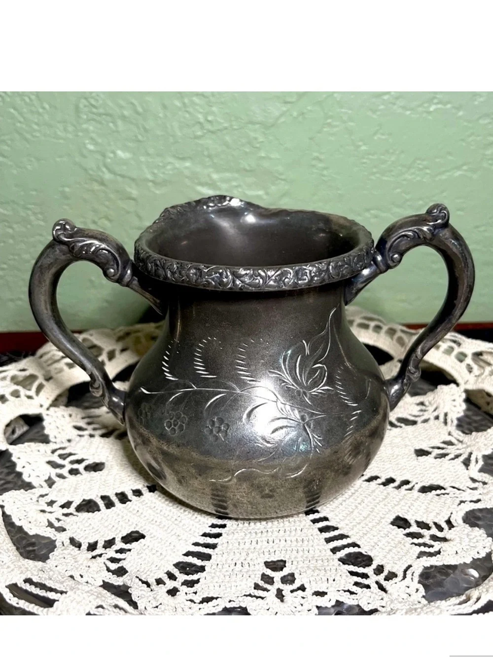 Vintage Silverplate Creamer with Floral Engraving Ornate Handles Antique